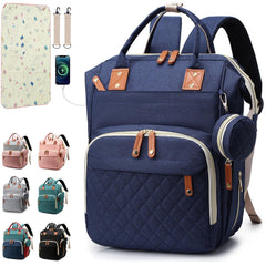 SHITIESHOU diaper bag backpack blue with 16 pockets for organized travel.
