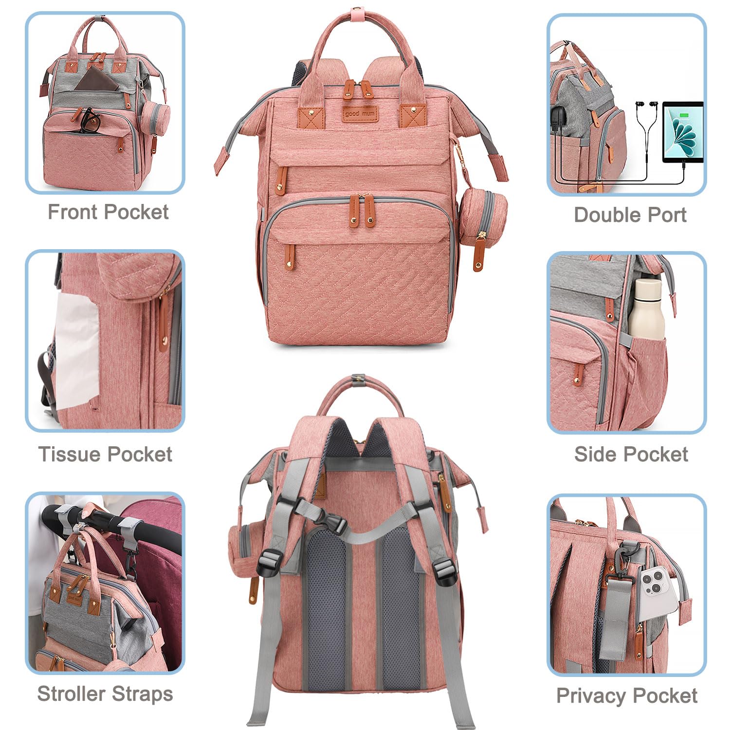 SHITIESHOU diaper bag backpack changing pad unfolded for quick diaper changes.