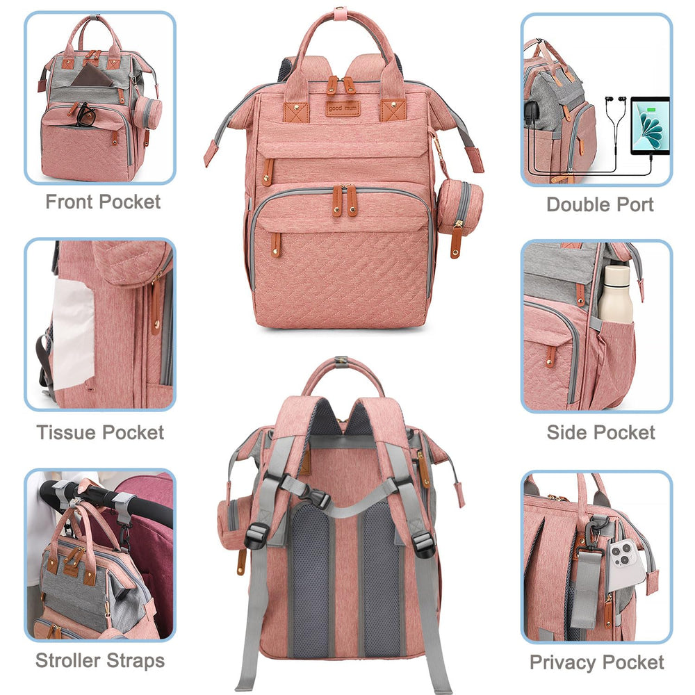 SHITIESHOU diaper bag backpack changing pad unfolded for quick diaper changes.