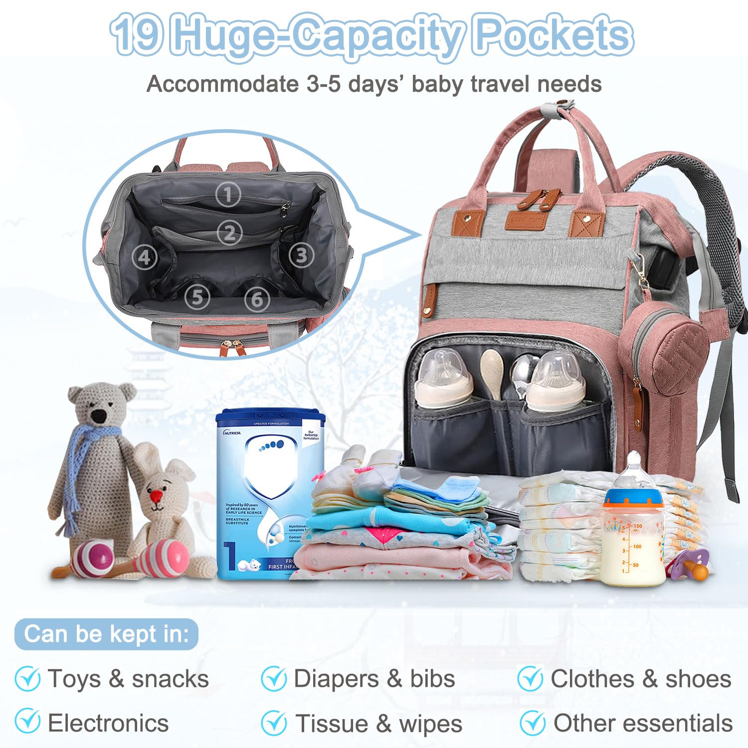 SHITIESHOU diaper bag backpack dry/wet compartments help contain messes