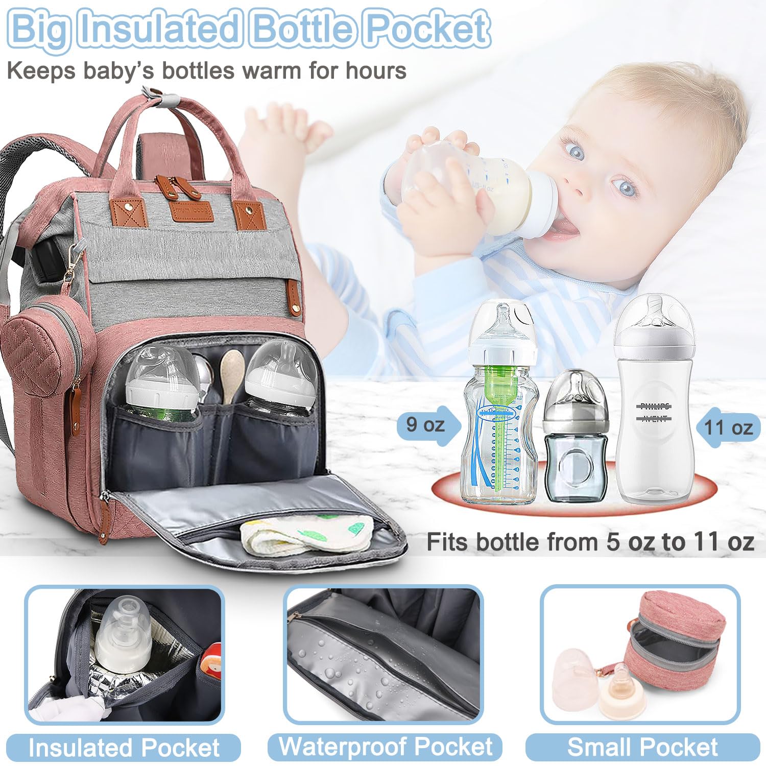 SHITIESHOU diaper bag backpack interior reveals 19 pockets for organization