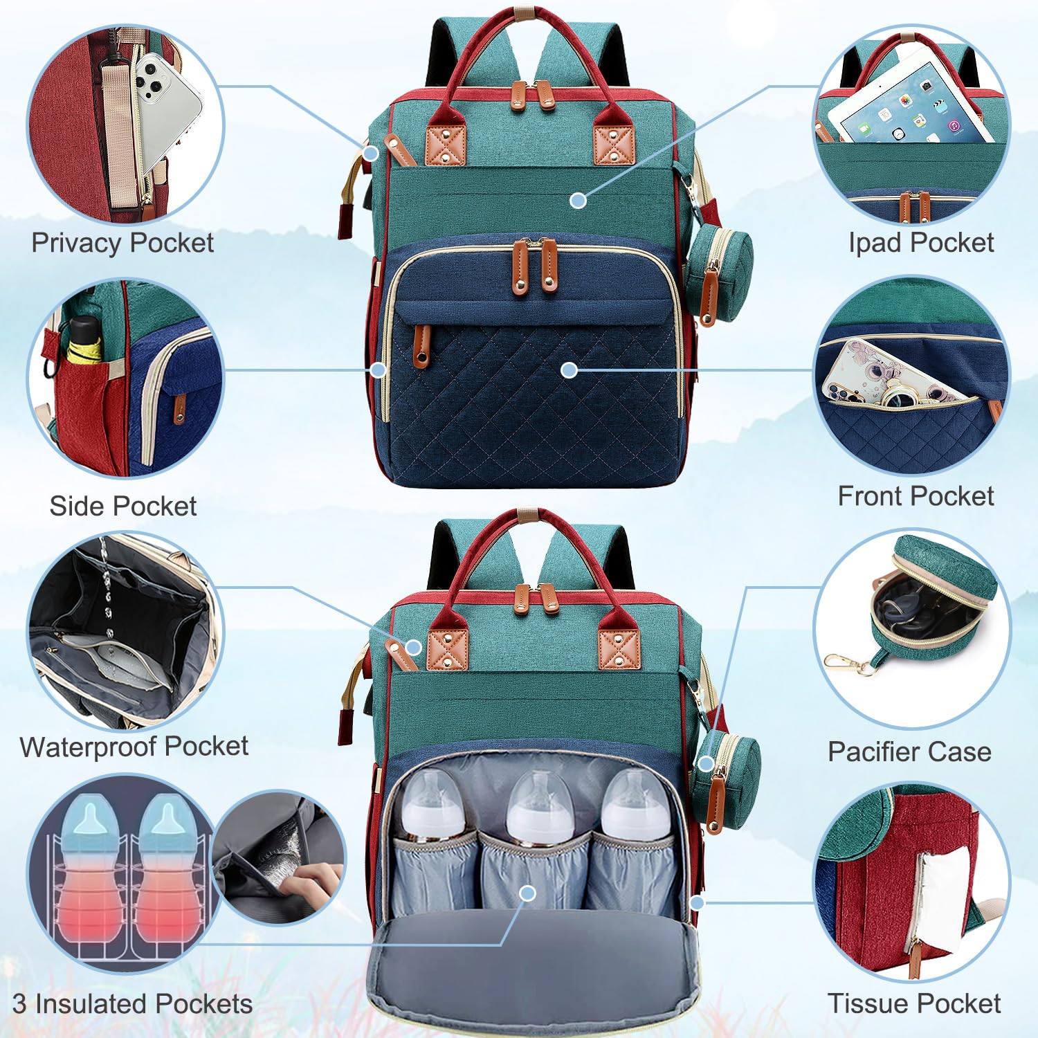 SHITIESHOU diaper bag backpack insulated bottle pockets keep feeds ready.