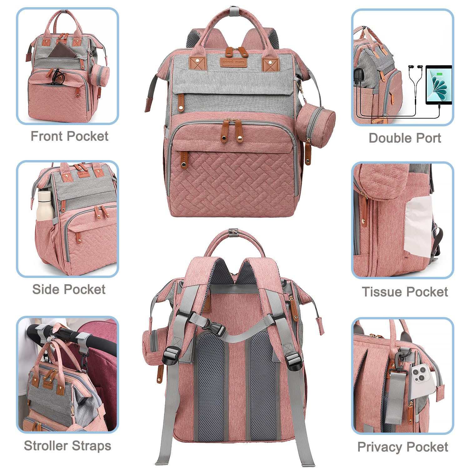 SHITIESHOU diaper bag backpack insulated bottle pockets preserve bottle warmth