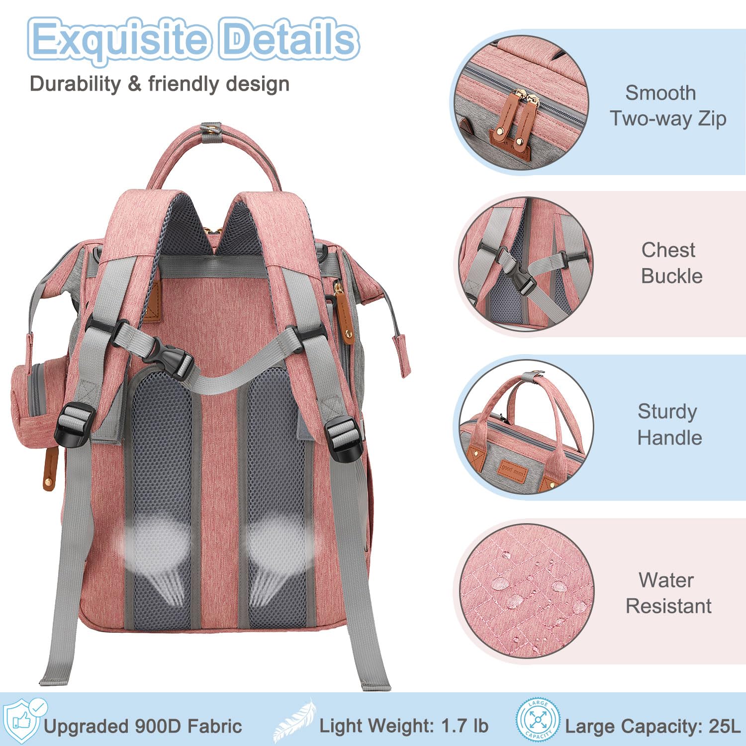 SHITIESHOU diaper bag backpack stroller straps for hands-free travel