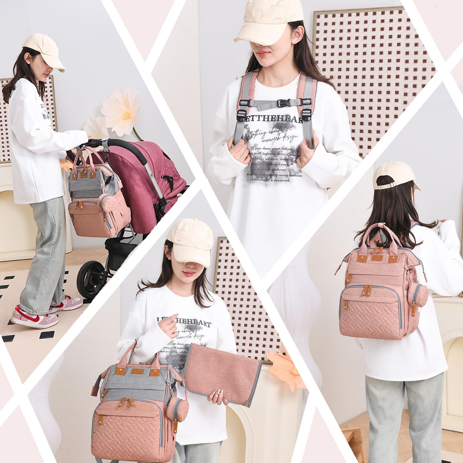 SHITIESHOU diaper bag backpack waterproof fabric protects contents in rain.