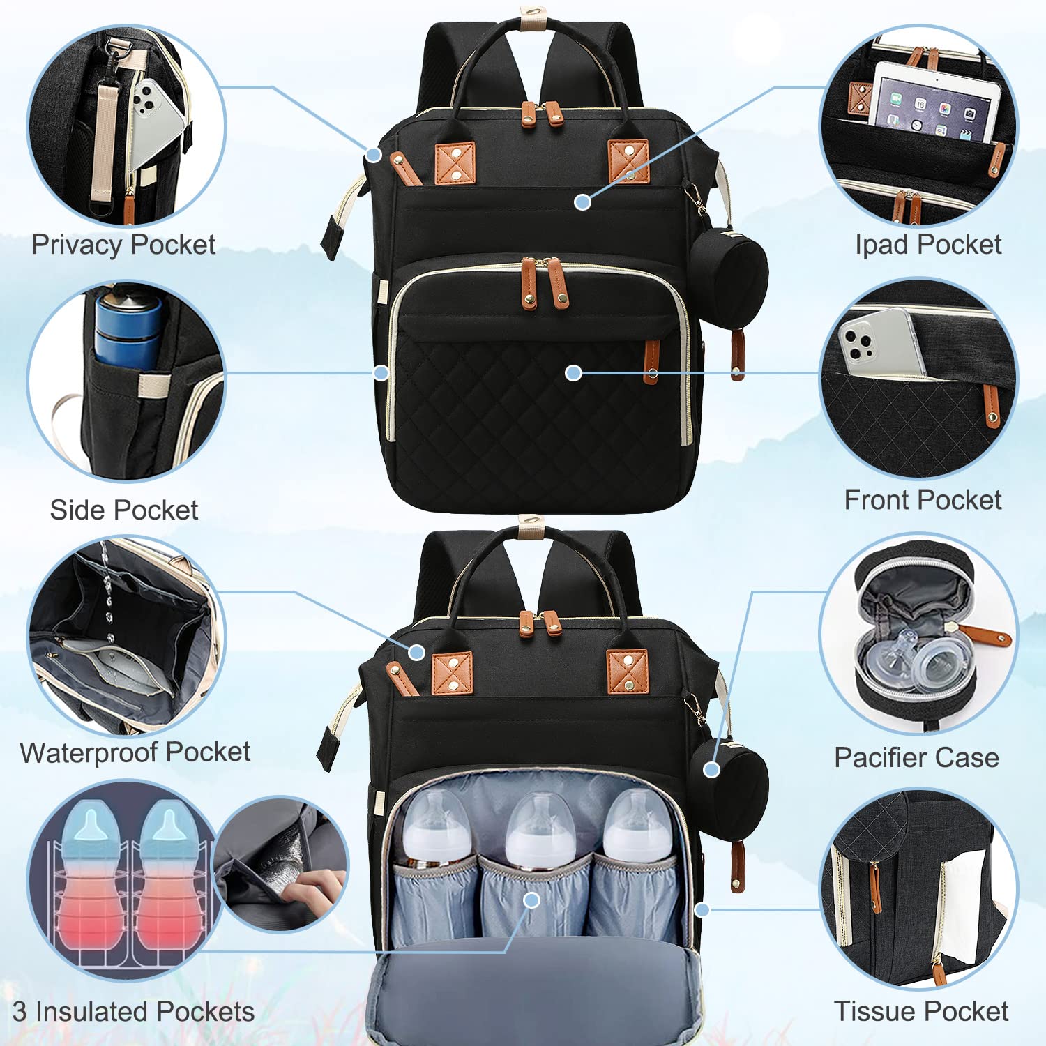 SHITIESHOU insulated pockets keep bottles warm during outings.