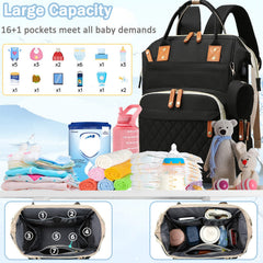 SHITIESHOU diaper bag side-pocket in black keeps essentials within easy reach.