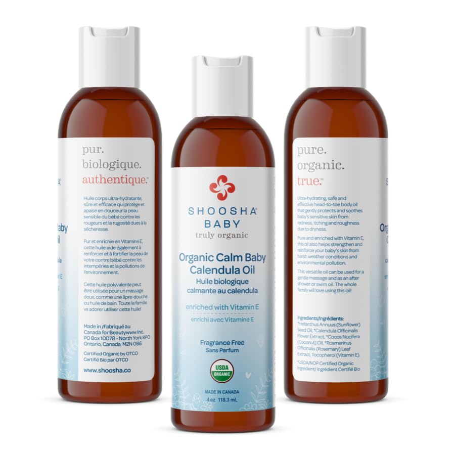 Shoosha Calendula Oil quick-absorb texture delivers non-greasy daily moisture.