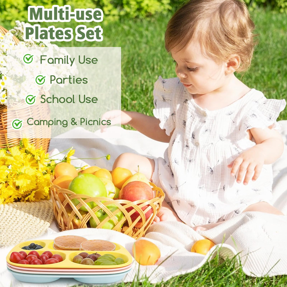 Shopwithgreen bamboo divided plates dishwasher-safe design for easy cleanup after family meals.