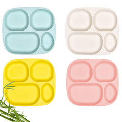 Shopwithgreen bamboo divided plates set4 overview showing durable kid-friendly dinnerware.