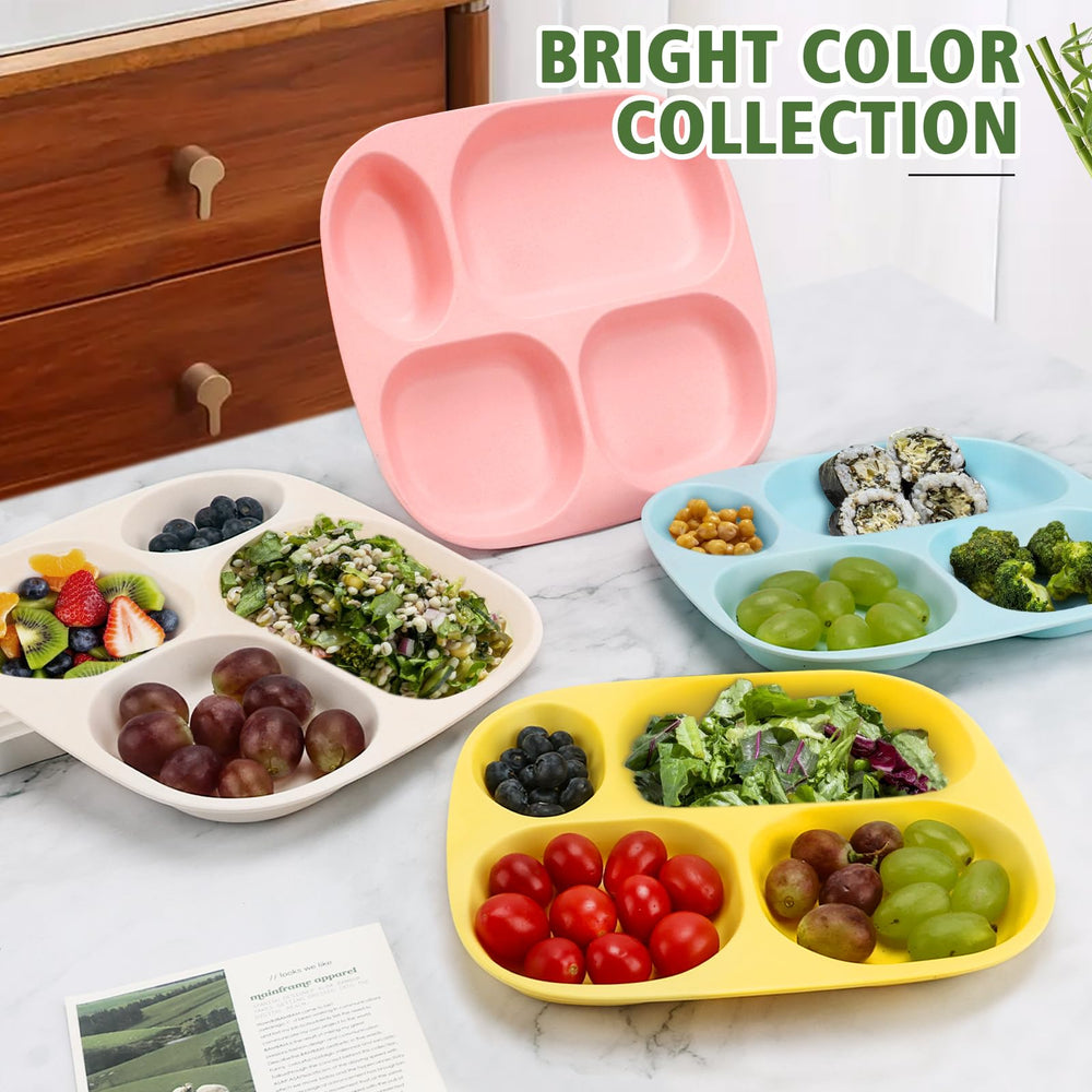 Shopwithgreen bamboo divided plates stackable design saves kitchen storage space.