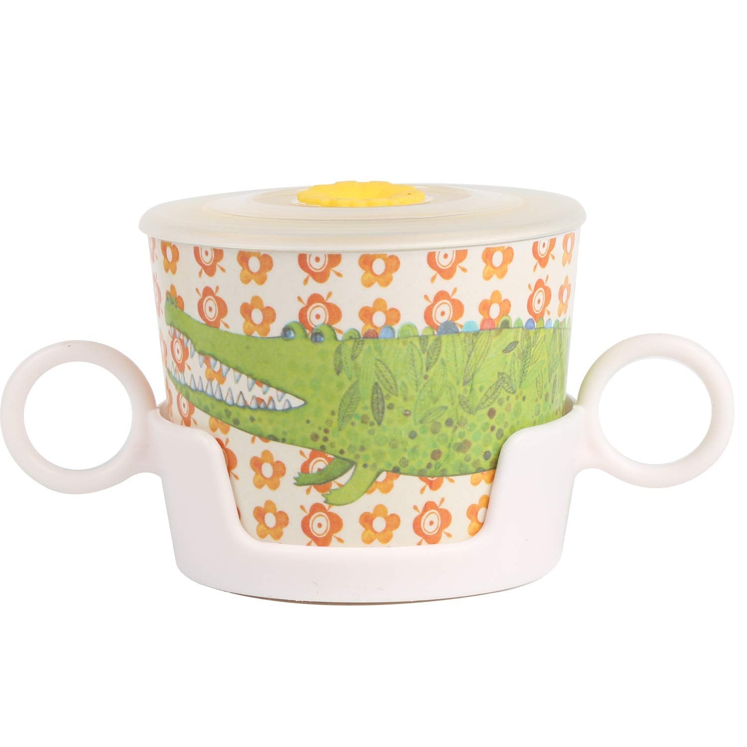 shopwithgreen bamboo kids dinnerware cup-holder helps stable, mess-free beverages during meals