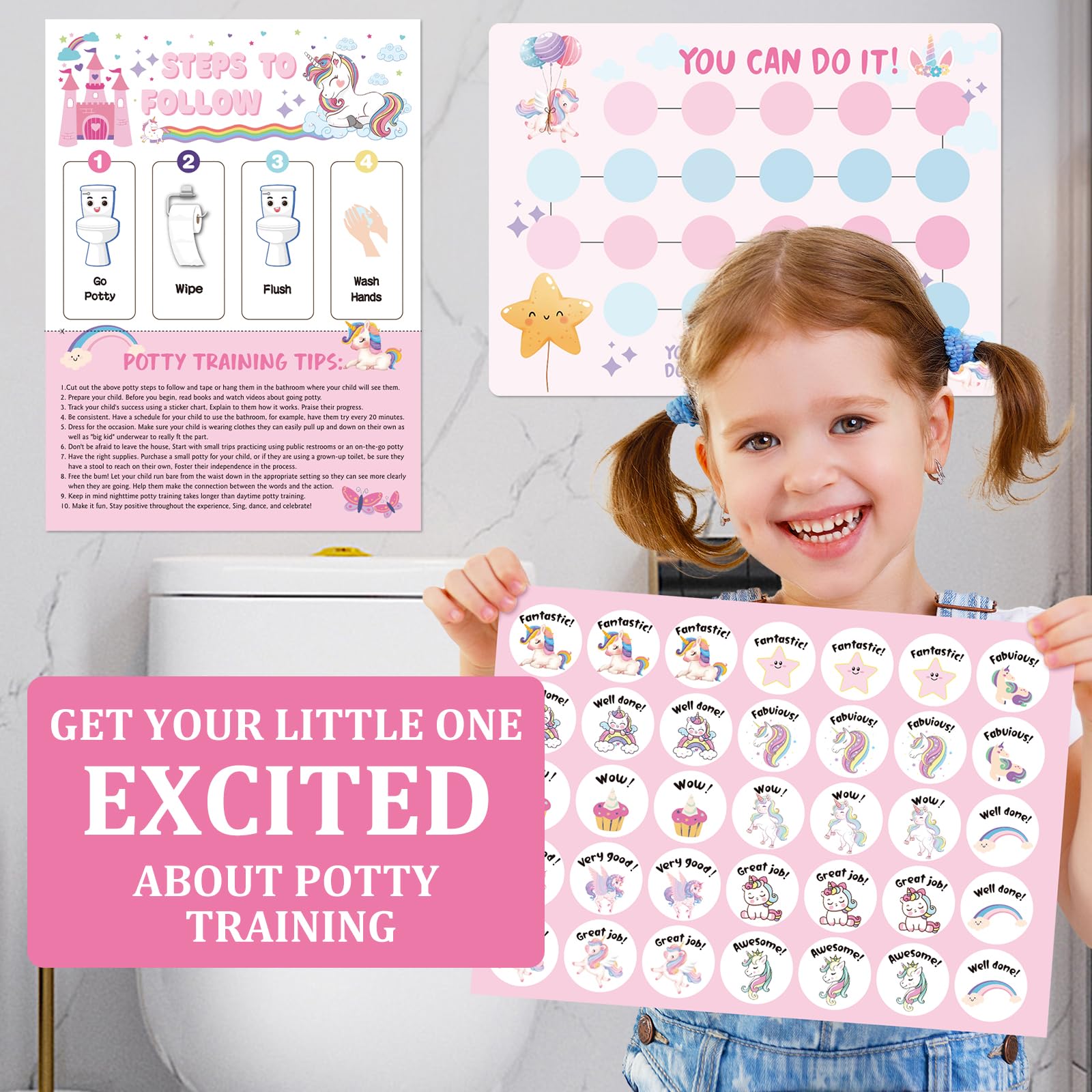 Shouqiuzhonglv unicorn potty chart poster 3 highlights milestone tracking for kids.