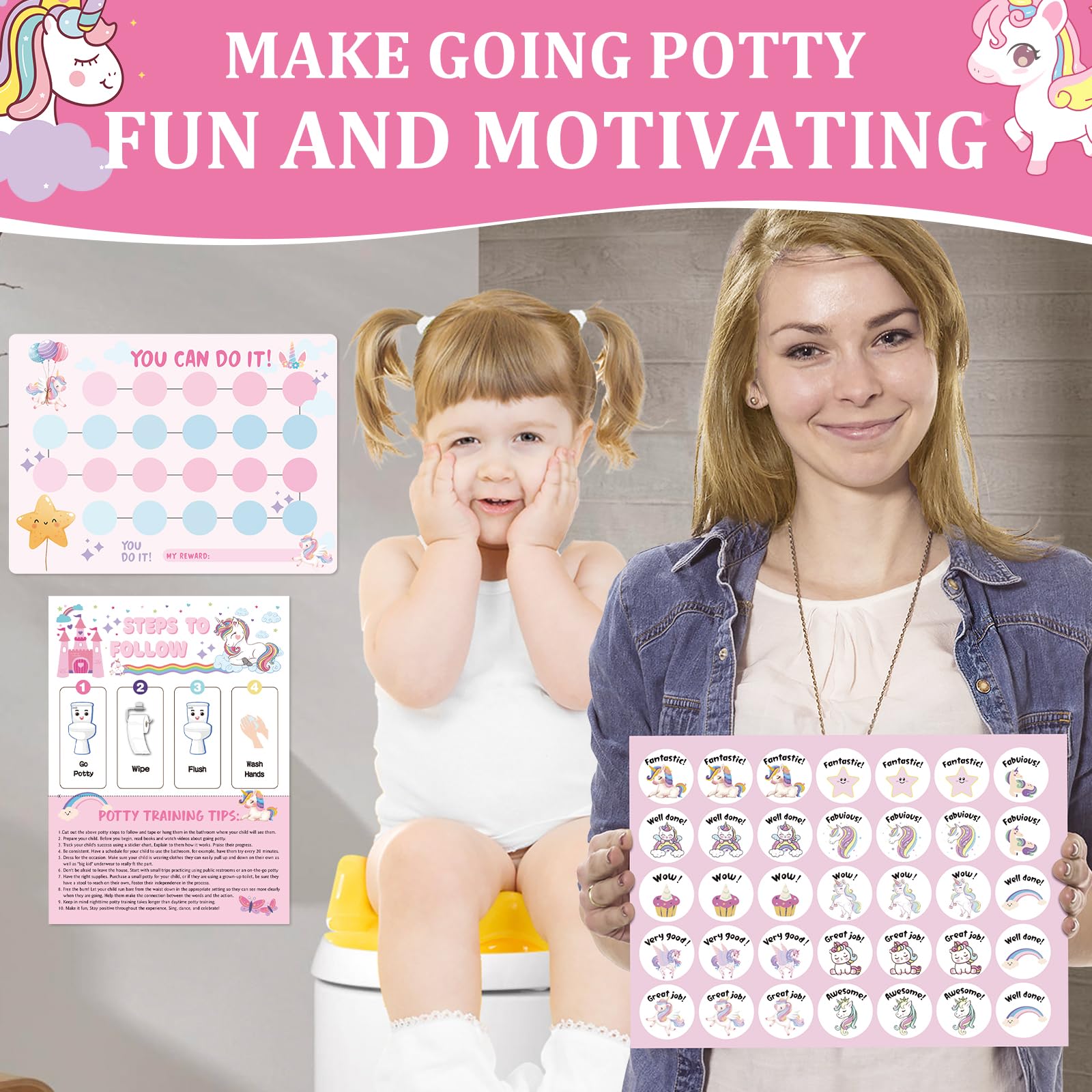 Shouqiuzhonglv unicorn potty chart poster 4 features playful unicorn imagery.