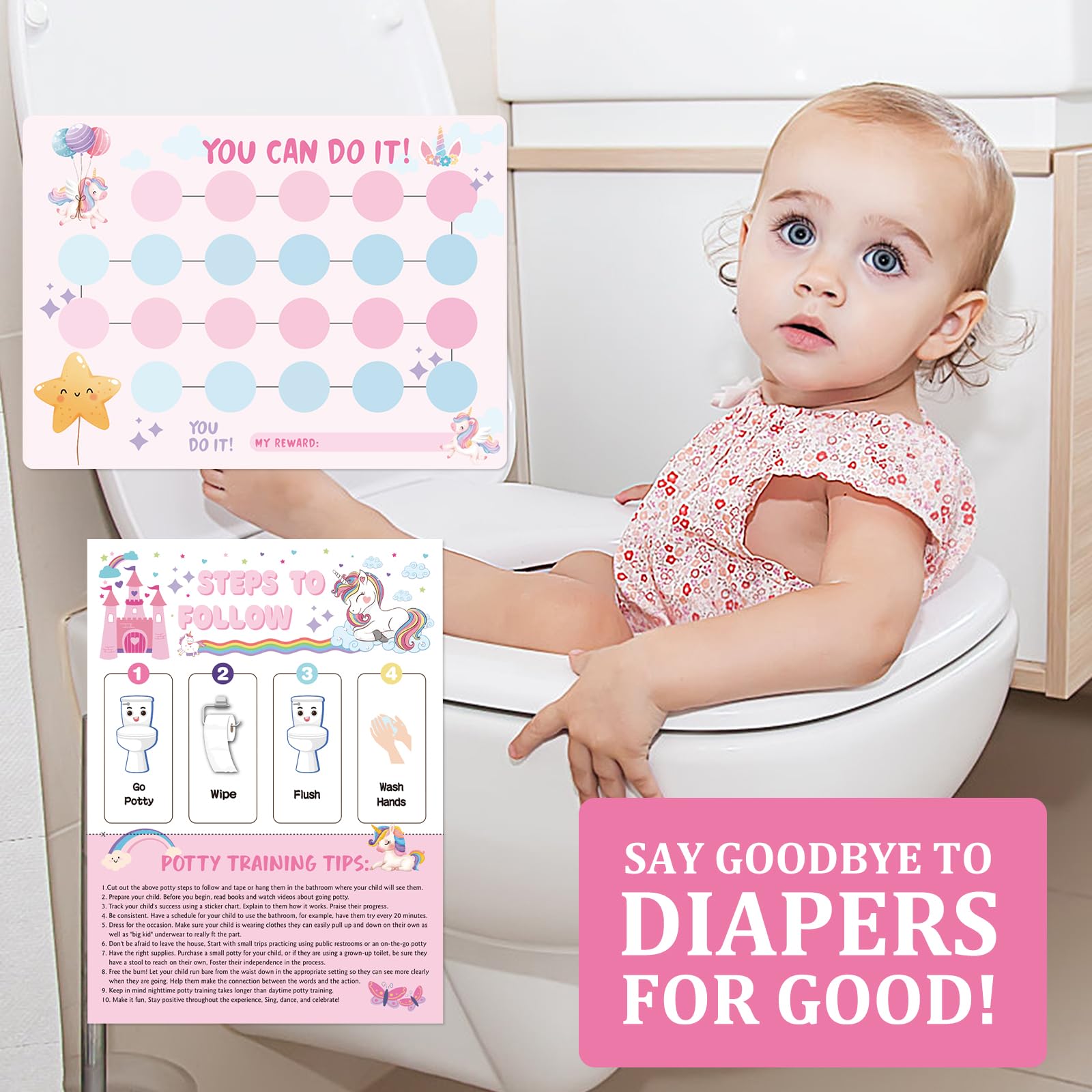 Shouqiuzhonglv unicorn potty chart poster 7 creates a cheerful potty time ritual.