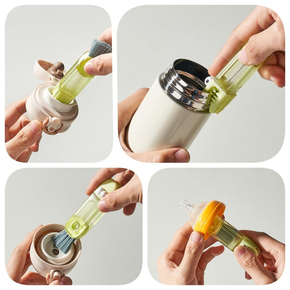 Shrunqi bottle brush demonstrating 360 degree rotation for thorough reach