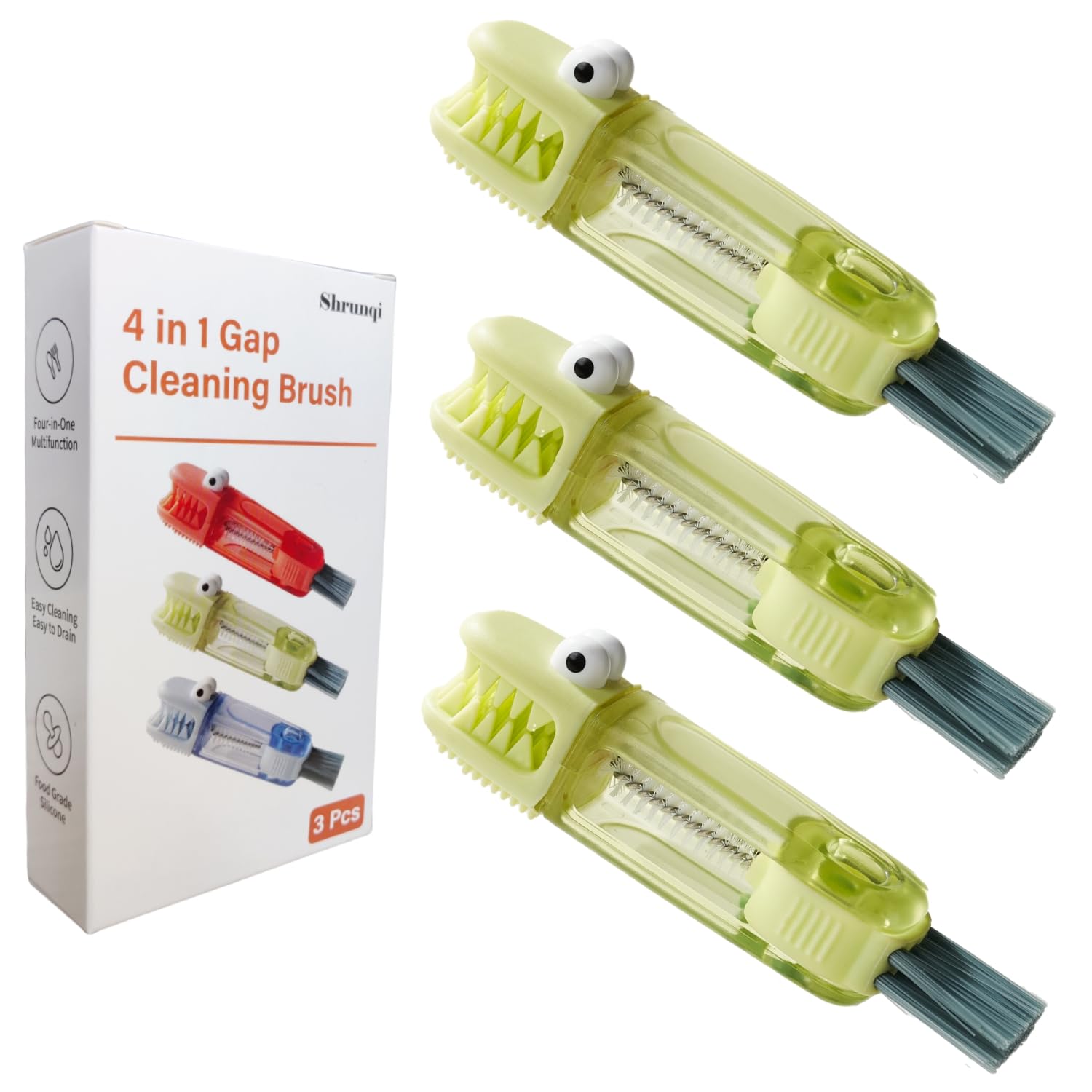 Shrunqi 4-in-1 bottle cleaning brush set close up showing versatile lid and mouth cleaning