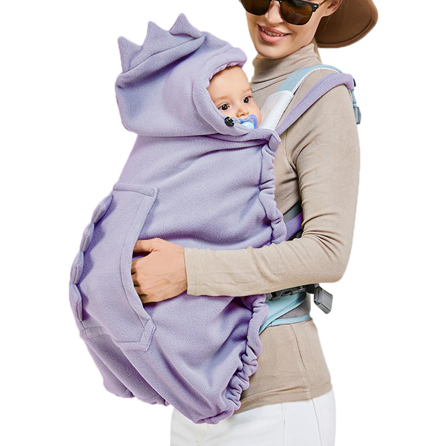 Shsyue baby carrier cover in purple with hooded design, soft-touch material for all-season comfort.