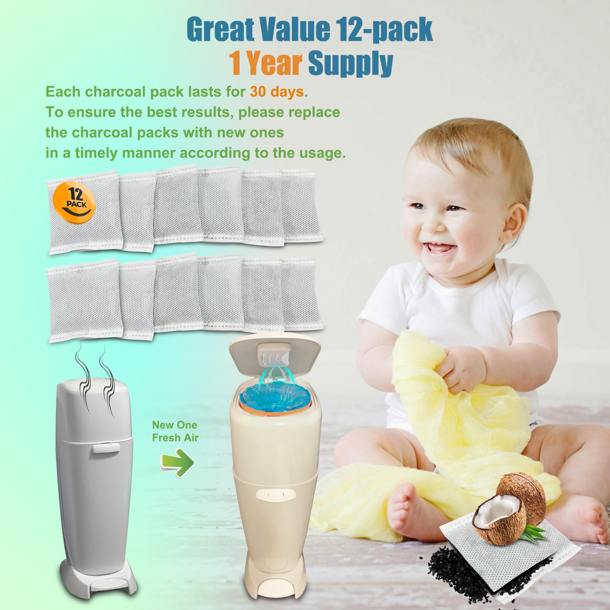 ShuRex odor-control action reducing diaper smells in use with a pail