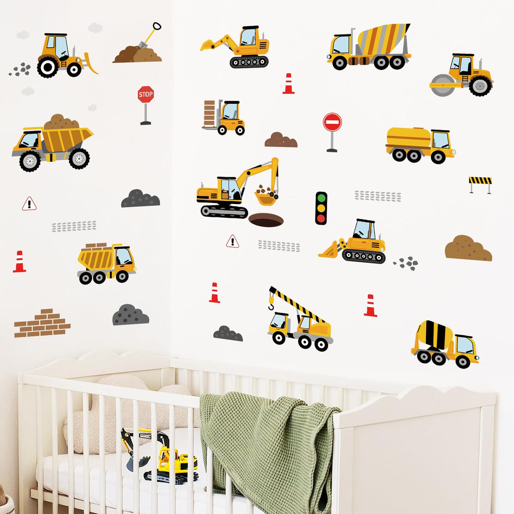 SHUCHING wall decals brighten nursery walls with construction vehicle themes