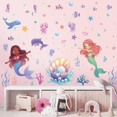 SHUCHING seashell detail accent brightens playroom walls with an ocean theme.