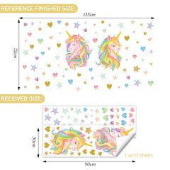 SHUCHING unicorn rainbow wall decor in playroom, removable and reusable.