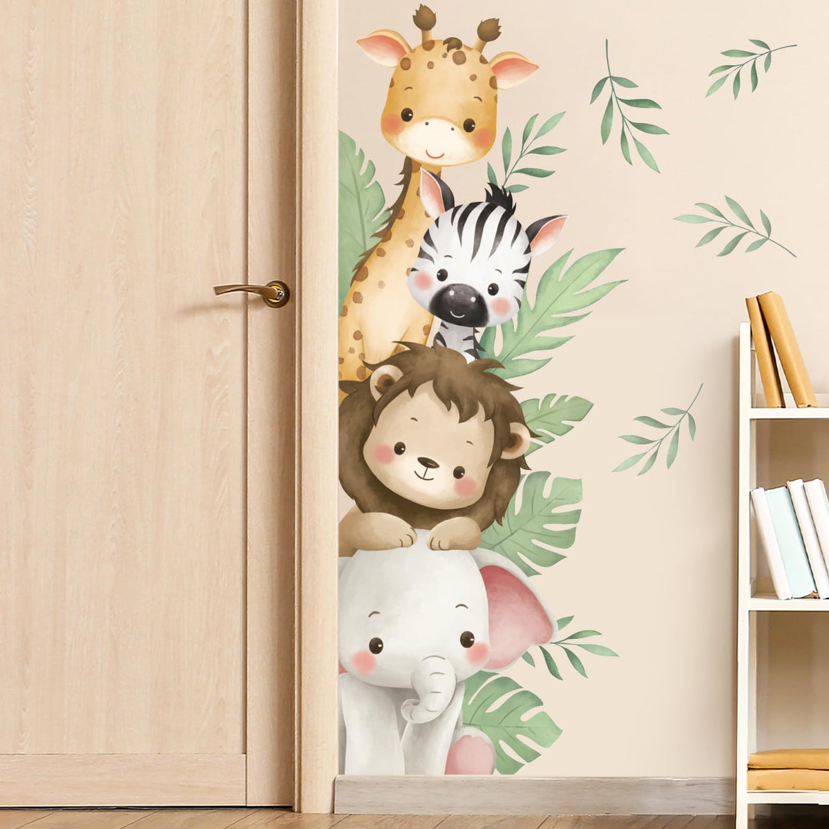 SHUCHING Watercolor Jungle elephant wall decal adds playful safari charm to nursery.