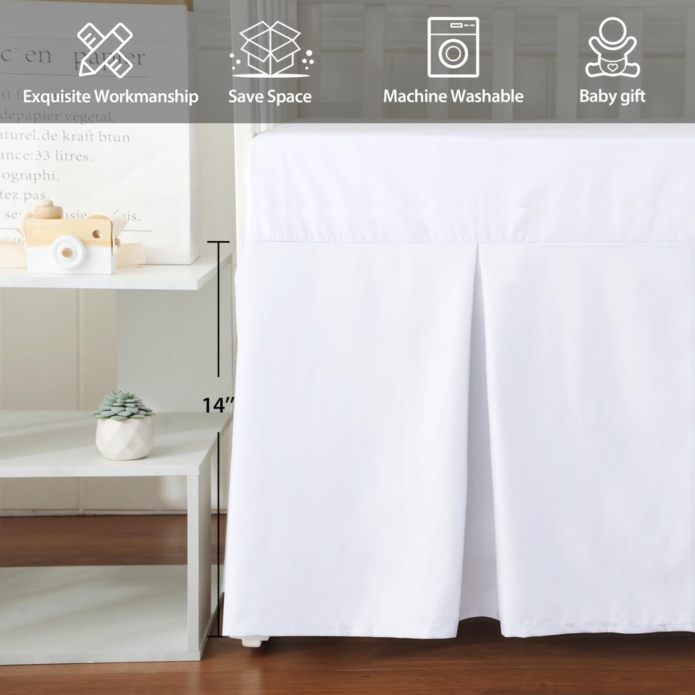 Shunjie.Home crib skirt with 14-inch drop fully wraps standard cribs.