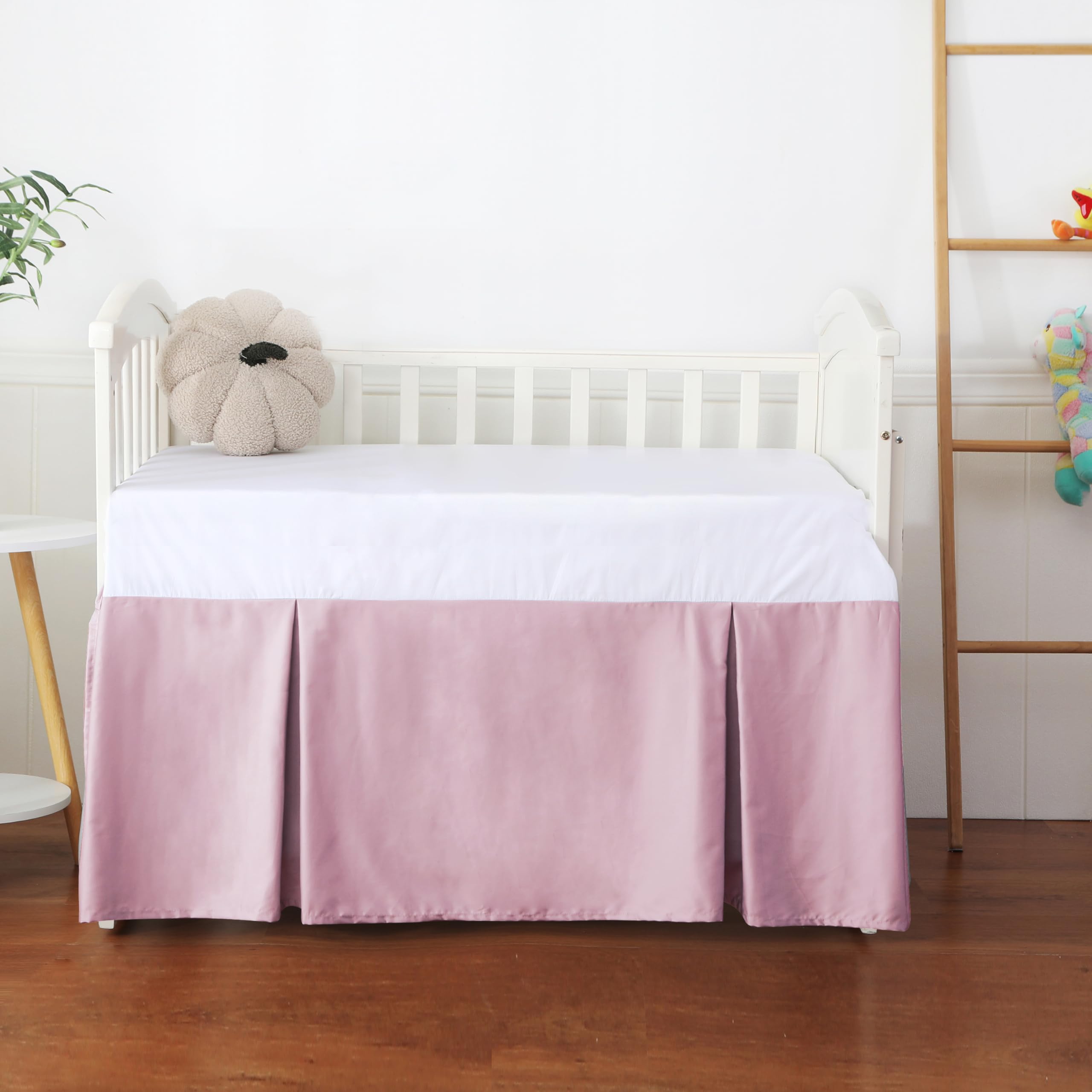 Shunjie.Home pink solid crib skirt with 14 inch drop hides under-bed storage neatly