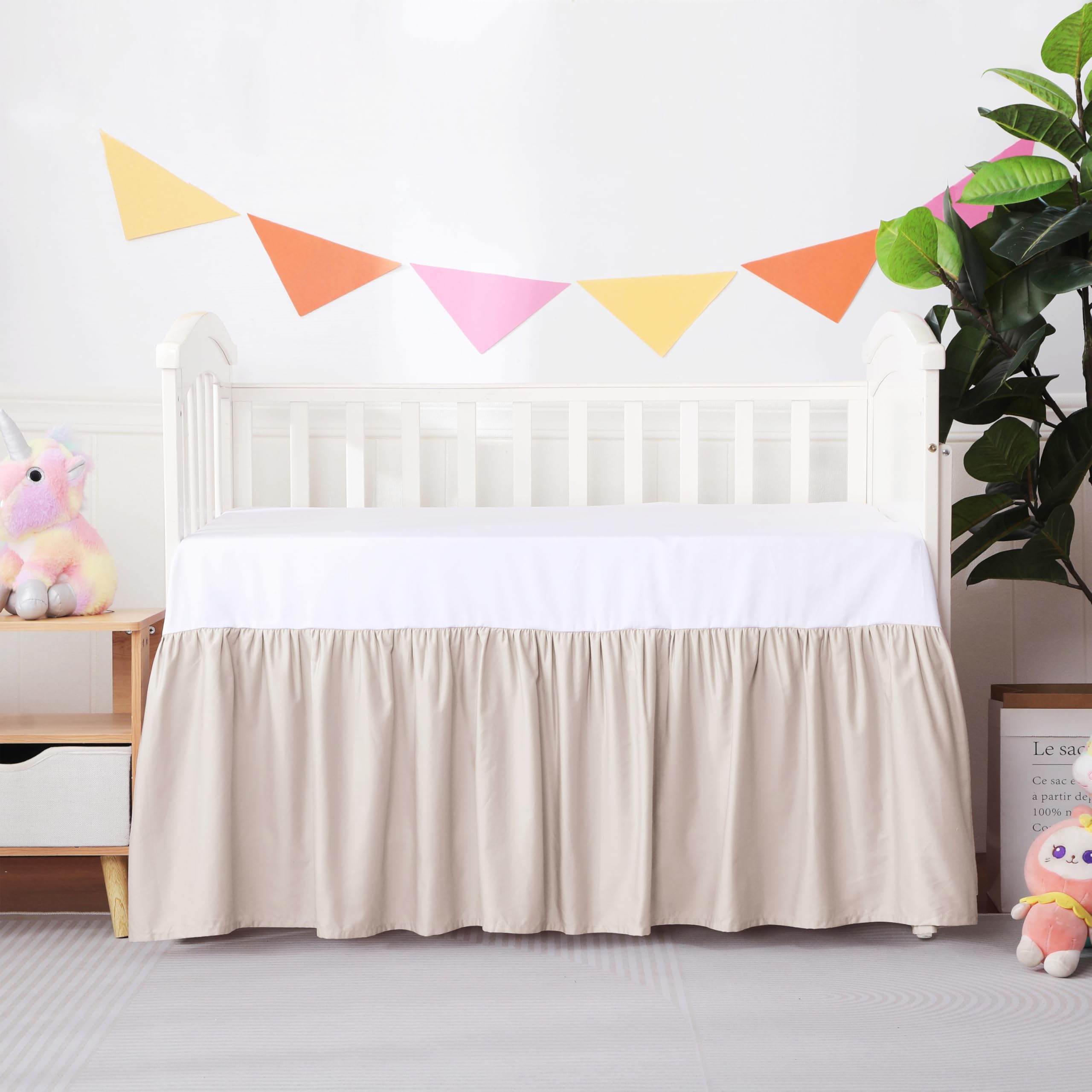 Shunjie.Home crib skirt ivory dust ruffle enhances nursery decor