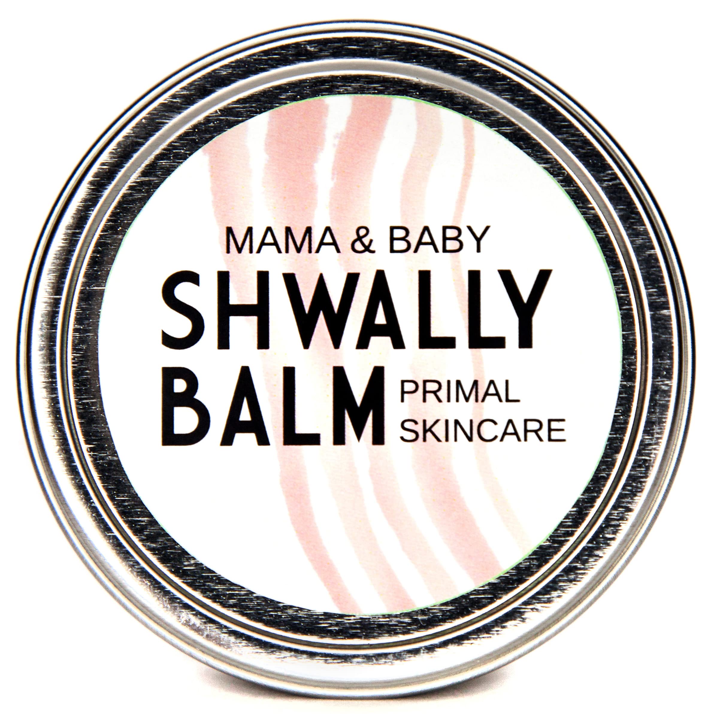 Shwally Primal Baby Balm jar close-up highlighting unscented formula for sensitive skin