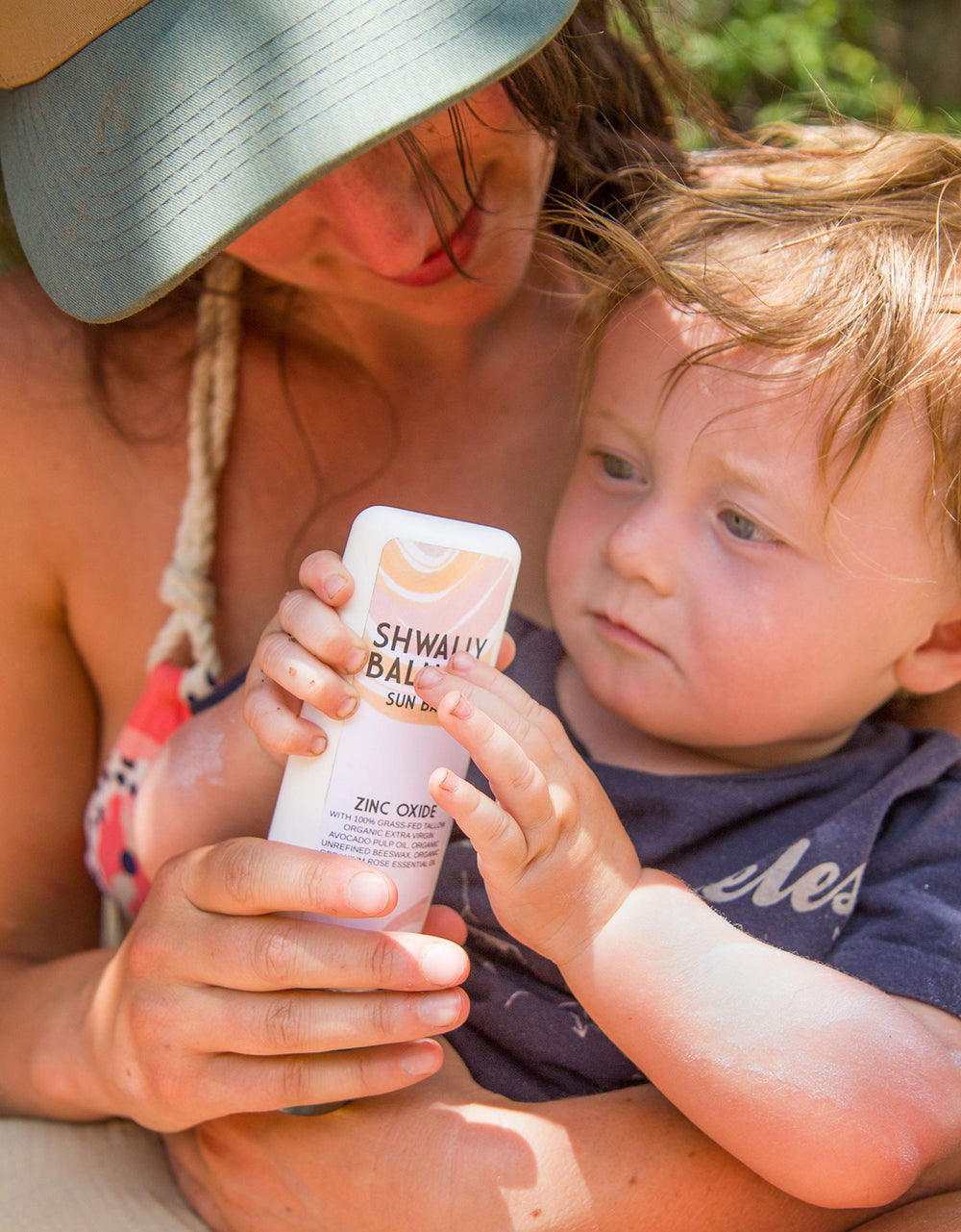 Shwally Zinc Avocado SunBalm water-resistant dab for seaside activities and outdoor runs.