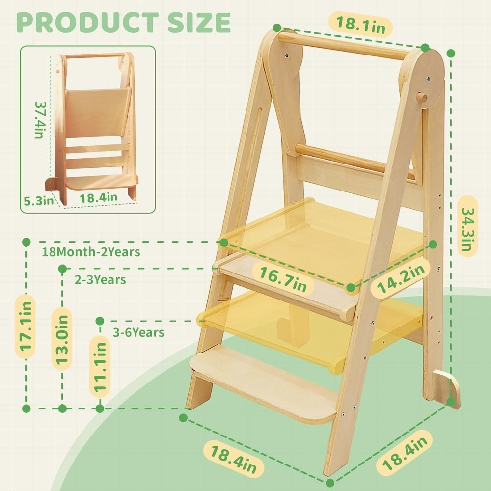 SHWWQUE foldable-toddler-tower folded for compact storage in small kitchens.