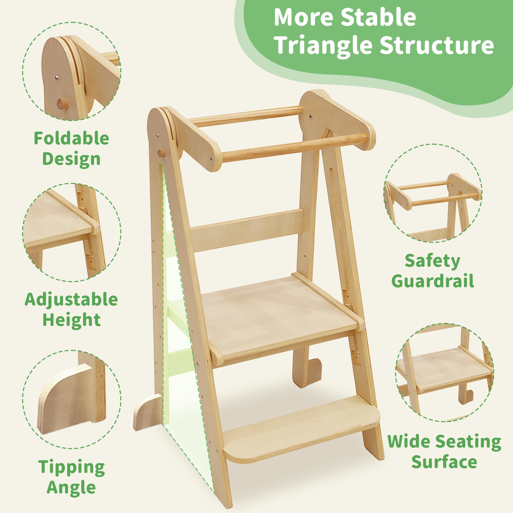 SHWWQUE toddler tower side rails help prevent falls during use.
