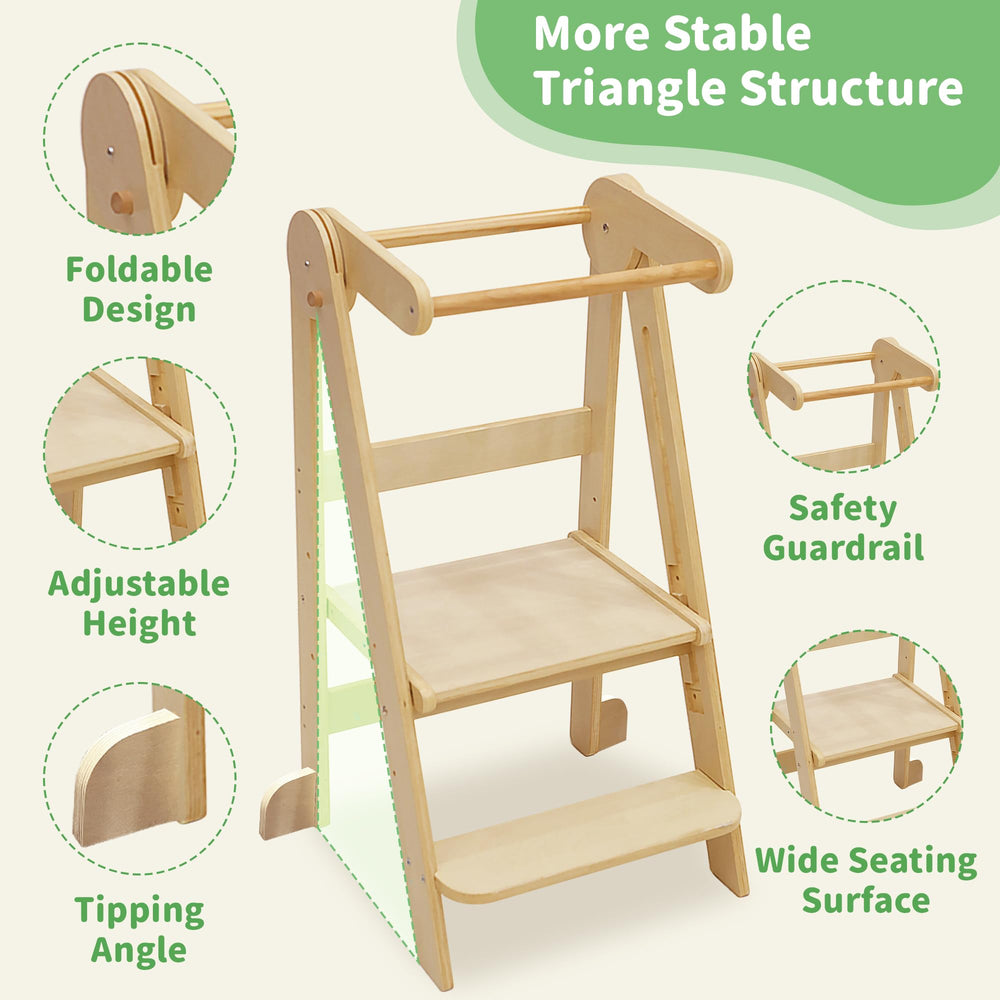 SHWWQUE toddler tower side rails help prevent falls during use.