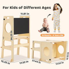 SHWWQUE toddler tower easily converts to a table and chair setup.