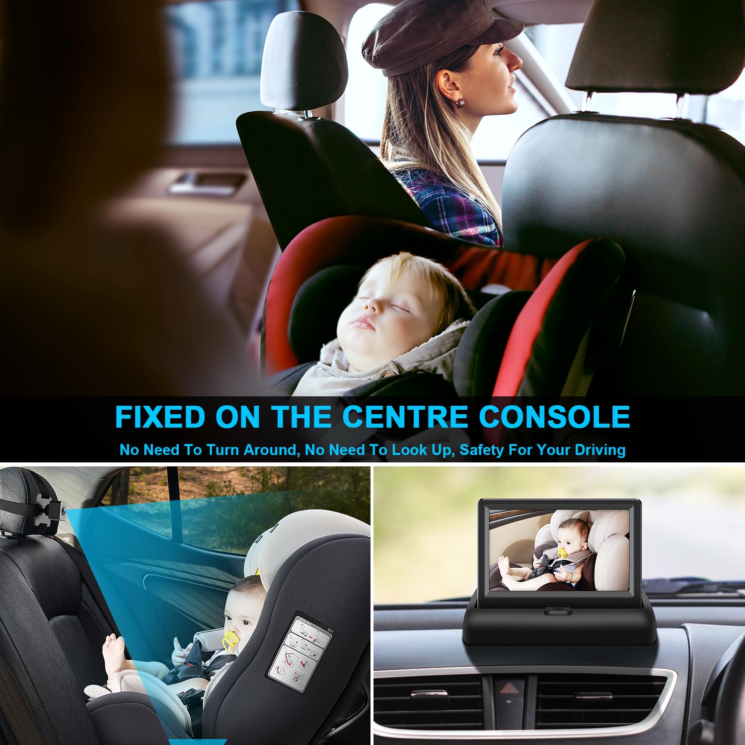 Shynerk Baby car mirror 360-degree camera angle adjusts for perfect seat view.