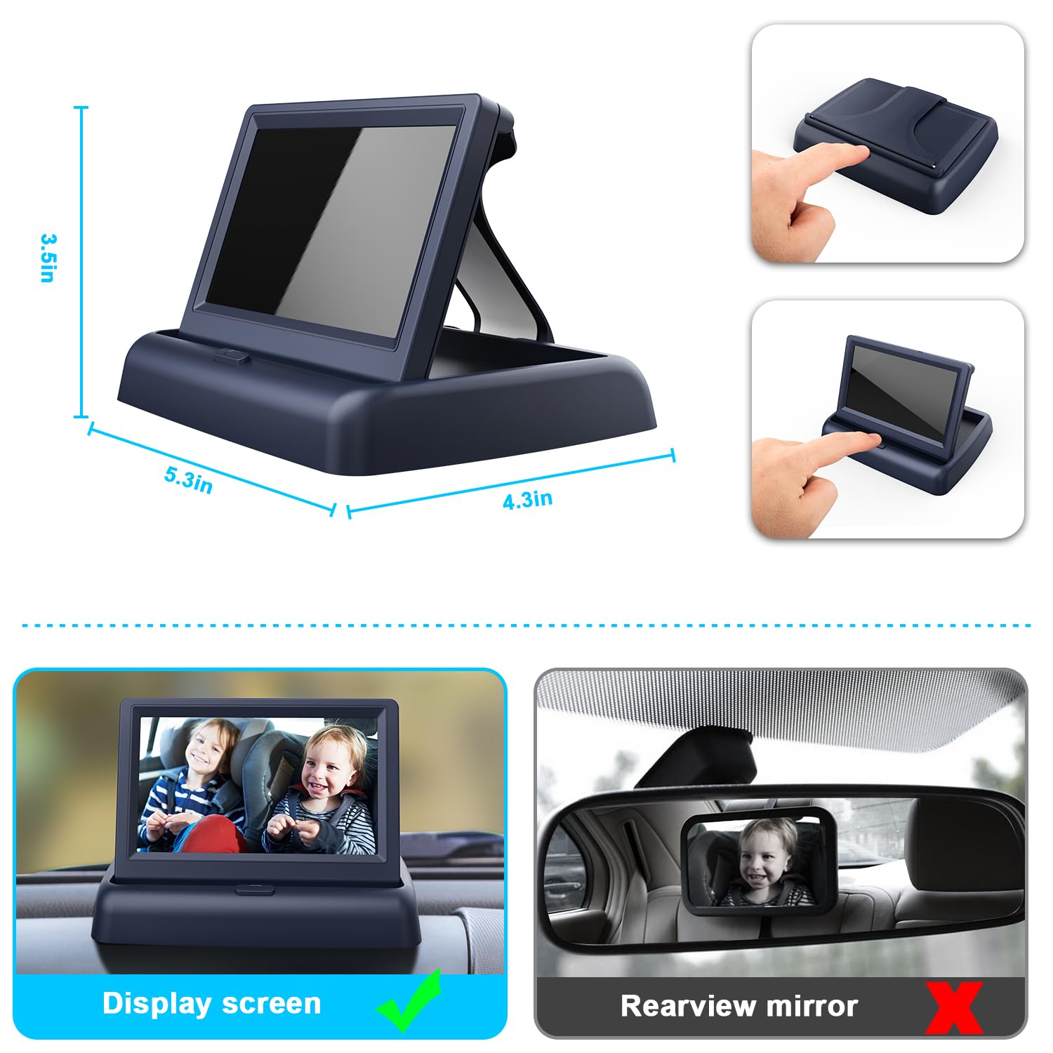 Shynerk Baby car mirror center-console design supports easy, distraction-free monitoring.
