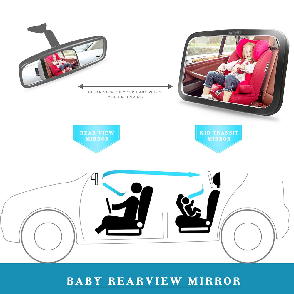 Shynerk baby car mirror in use, assisting safe road monitoring.