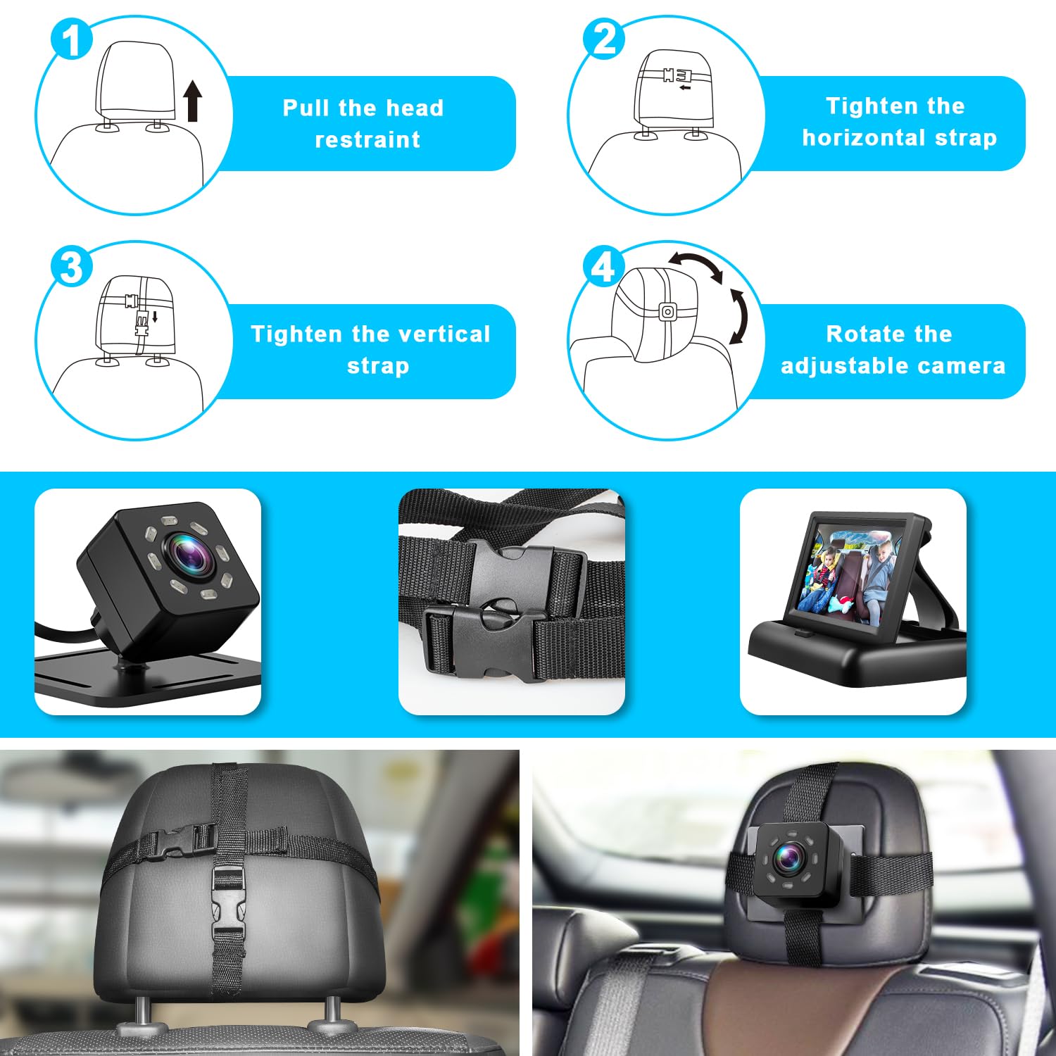 Shynerk Baby car mirror night vision display clarifies baby's position in low light.