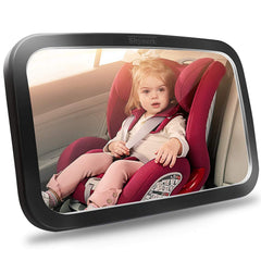Shynerk baby car mirror wide view helps monitor a rear-facing infant while driving.