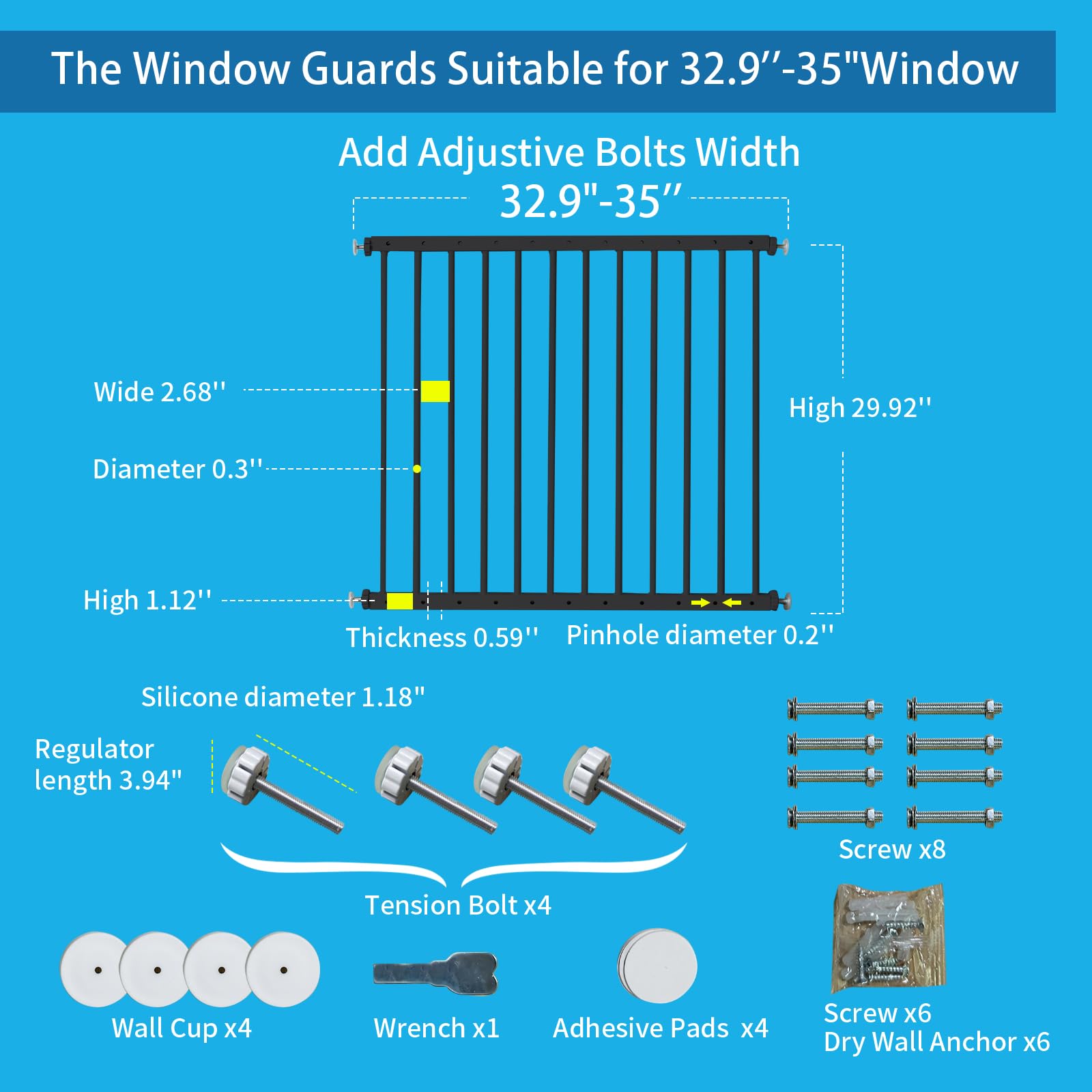 SHYUJAJIE window guard gap-2-68-inch shows no fall-through for added security.