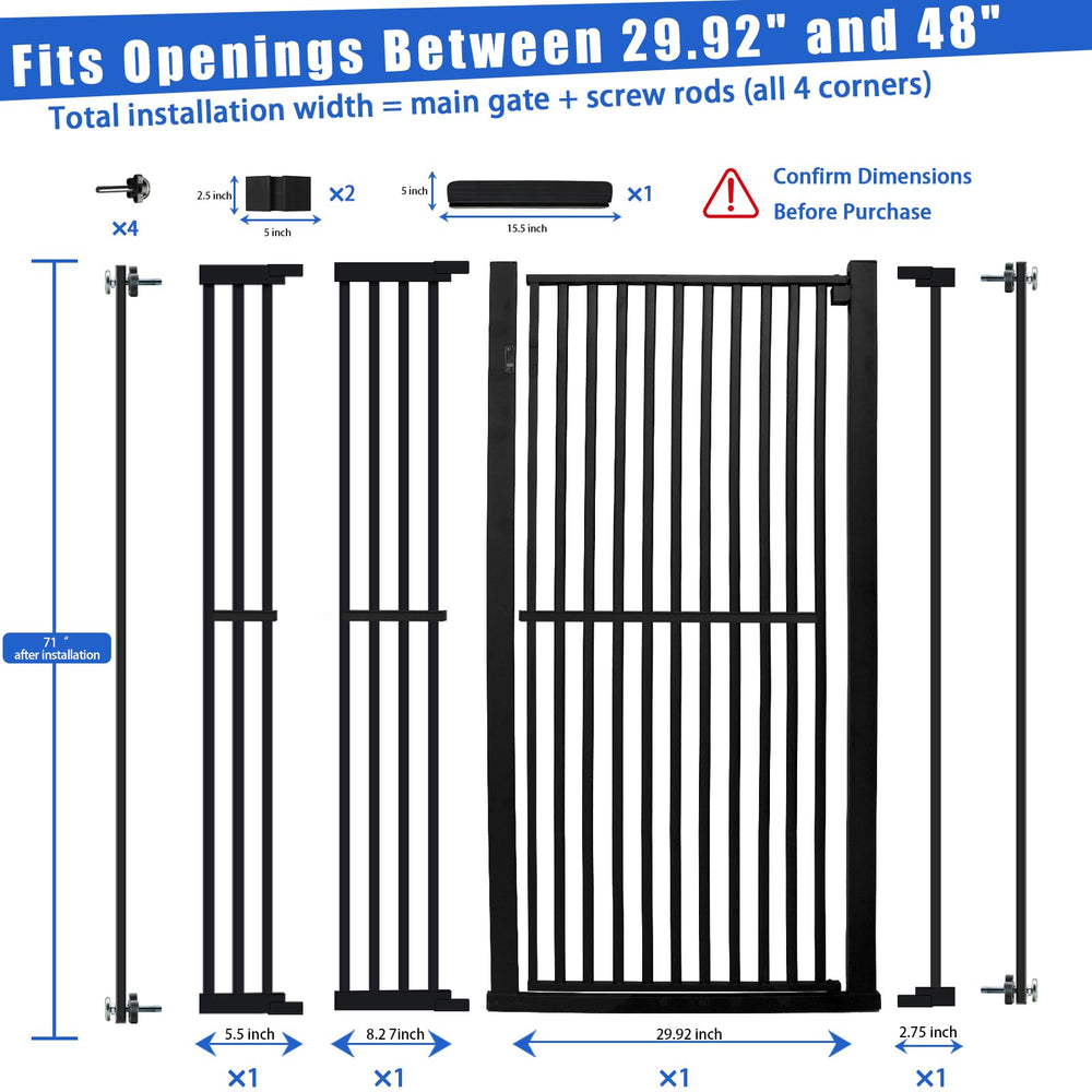 SHYUJAJIE gate extensions enable custom width from 29.92 to 48 inches for openings.