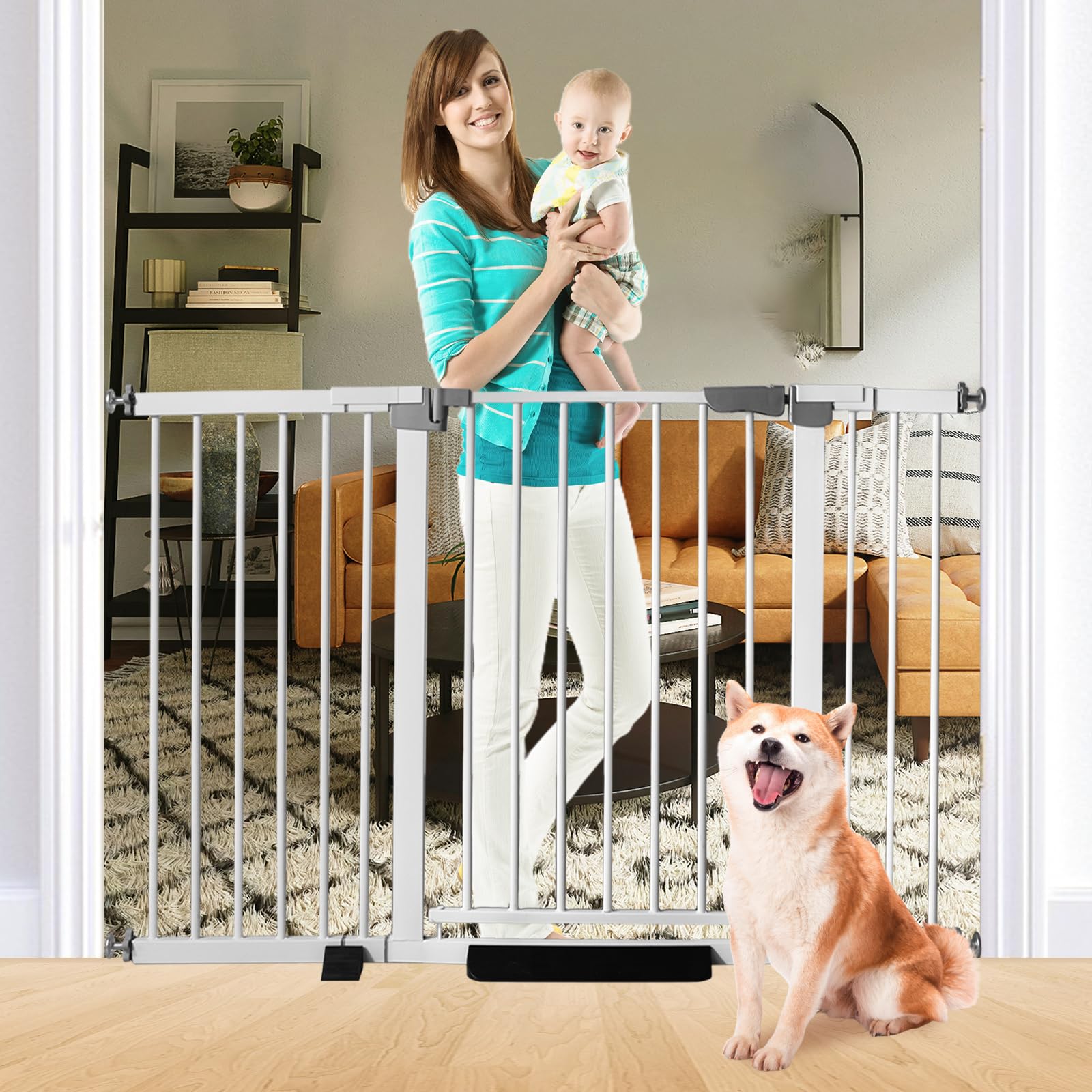 SHYUJAJIE 30inch tall cat gate in action for pet containment and kid safety