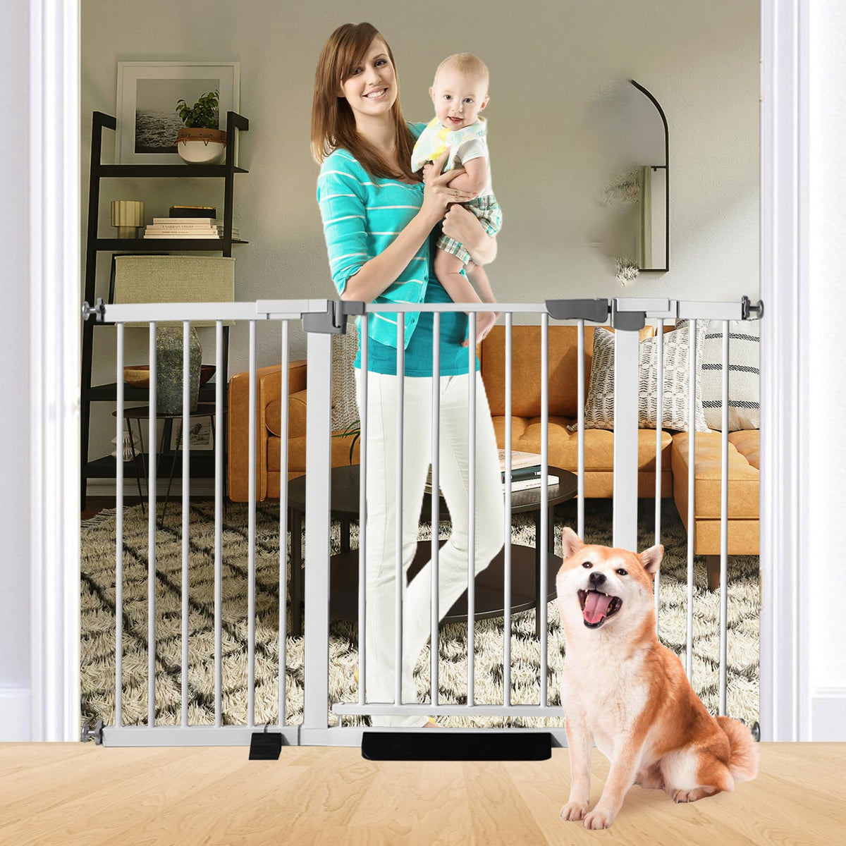 SHYUJAJIE 30inch tall cat gate in action for pet containment and kid safety