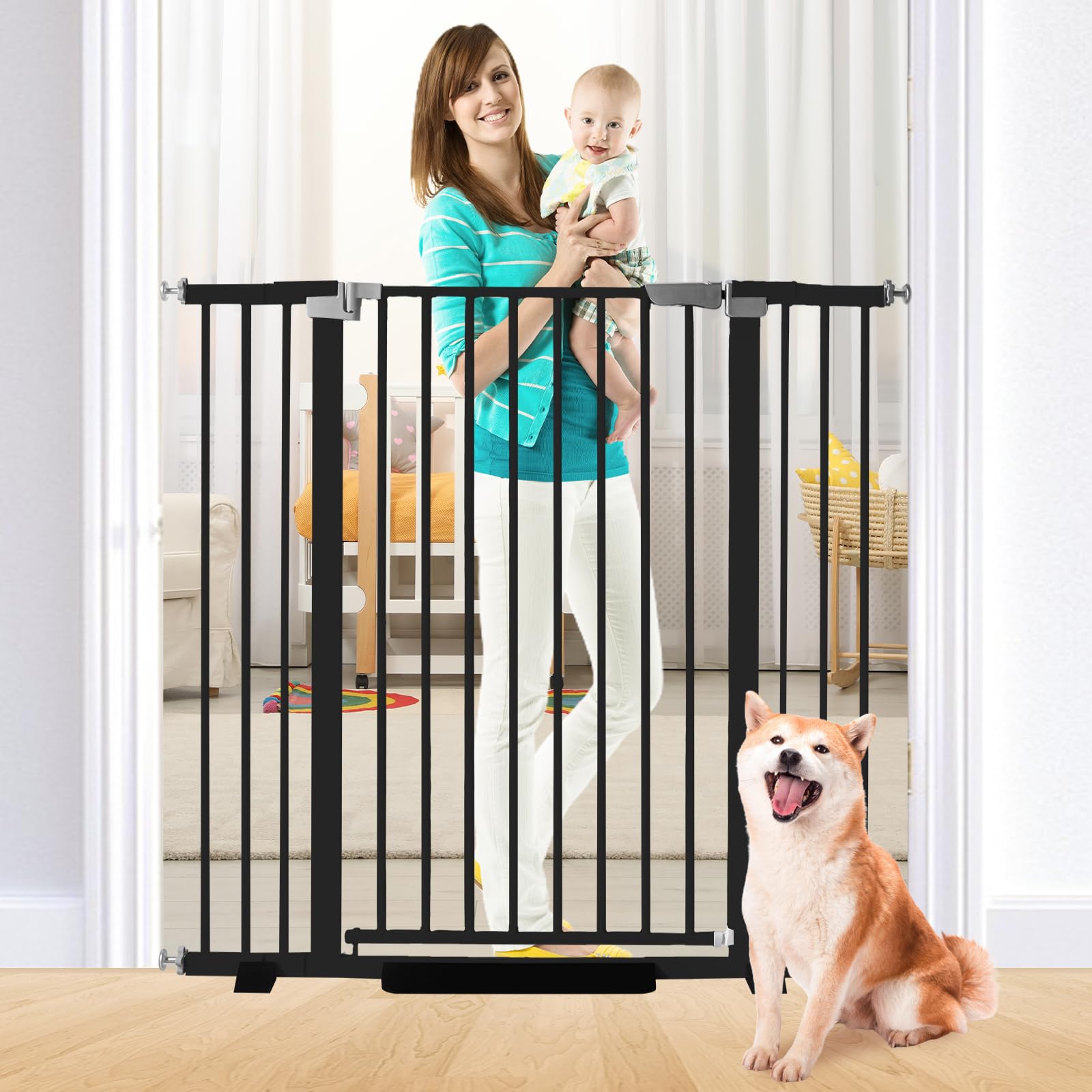 SHYUJAJIE 41-inch tall gate closed for reliable pet containment in doorways.