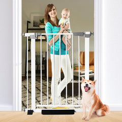 SHYUJAJIE 41-inch tall baby gate offers high containment for pets and children.