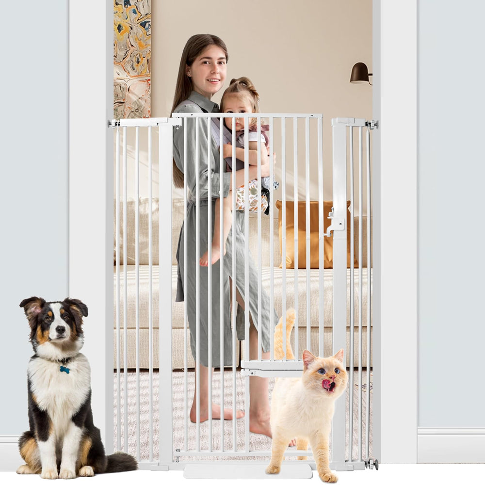 SHYUJAJIE 55-inch cat gate front-view enhances doorway safety for pets.