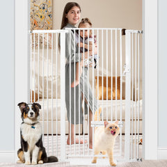 SHYUJAJIE 55-inch tall pet gate full view for stairways and doorways with sturdy steel build.