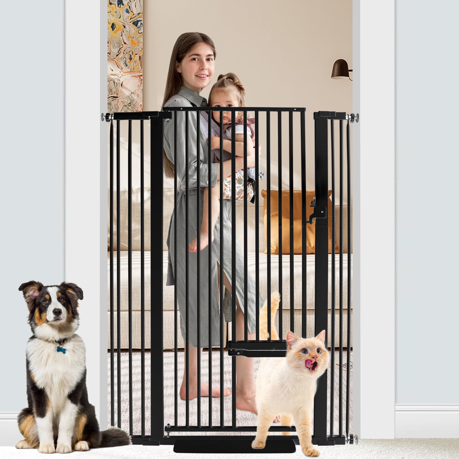 SHYUJAJIE 55inch extra tall cat gate front view helps keep pets secure